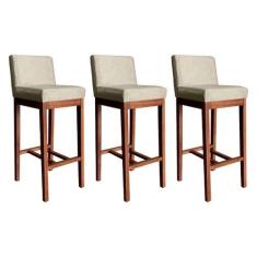 Imagem de Kit 3 Banquetas Estofadas Alta para Bancada Lisboa 100 Cm Madeira Cast