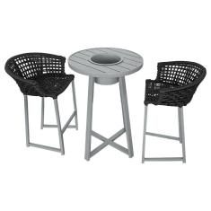 Imagem de Conjunto Bistrô Champanheira Cinza Tampo Ripado E 2 Banquetas Reis Corda Náutica Preta - Cor: Preto