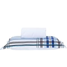 Imagem de Jogo De Cama Xadrez Azul Branco Solteiro 02 Peças Percal 140