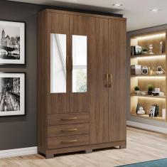 Imagem de Guarda-Roupa Solteiro Caju 4 Portas e 3 Gavetas com Espelho Castanho - Henn
