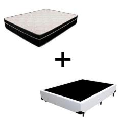 Imagem de Cama Box Casal 138 - Tecido Sintético Branco com Colchão Paris - Molas Ensacadas Preto 56x138x188
