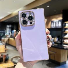 Imagem de Capa de telefone colorida com moldura quadrada luxuosa para iPhone 15 14 13 12 11 Pro X Xs Xr Max 7 8 Plus SE Capa traseira macia à prova de choque, roxa, para iPhone 15 Plus