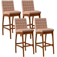 Imagem de Kit 04 Banquetas Altas Para Cozinha Sala de Jantar Fixa Mila B04 Linho Rosê - Lyam Decor