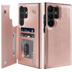 Imagem de LETO Capa carteira para Samsung Galaxy S24 Ultra - capa flip de couro fólio - designs elegantes - compartimentos para cartões, suporte - capa protetora à prova de choque para mulheres e meninas - 6,8