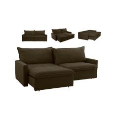 Imagem de Sofá Cama Califórnia Retrátil Espuma D28 Tecido Suede Zarat Marrom Escuro