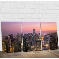 Imagem de Trio de Quadro partido cidade Dubai entardecer MidiaPopArte p/ salas, 