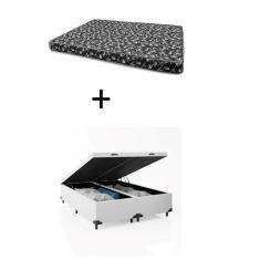 Imagem de Cama Box Baú King 193 Bipartido - Bello Box Tecido Sintético Branco com Colchão New York Preto D28 - 100% Espuma - 54x193x203