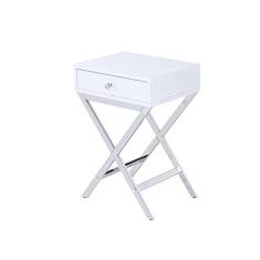 Imagem de Mesa de penteadeira com gavetas, mesa moderna para computador, laptop, escrivaninha, penteadeira, penteadeira com pernas cruzadas de metal para quarto de estudo (mesa lateral branca) (mesa lateral