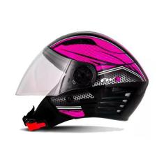 Imagem de Capacete Feminino Moto Aberto X Open Preto/Rosa Viseira Cristal Inmetr