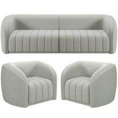 Imagem de Kit Sofá 4 Lugares Para Sala 252cm Com 02 Poltronas Lazio M03 Veludo Creme - Lyam Decor