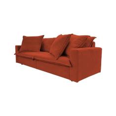 Imagem de Sofá 3 Lugares Living Bouclé Laranja Terracota Vegas Premium Base em Madeira Maciça