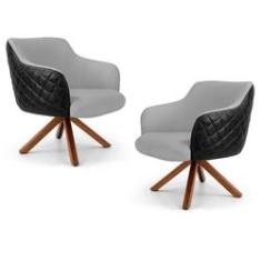 Imagem de Kit 02 Poltronas Decorativas Jade Base Giromad C-315 Corano Tressê Linho  Claro - Domi