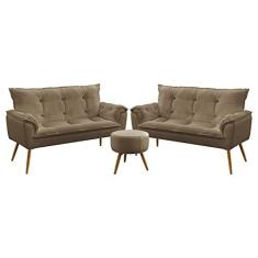 Imagem de Kit 2 Poltronas Namoradeiras Beta e Puff Solar Sued Capuccino Aradecor