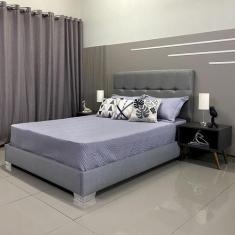 Imagem de Cama Com Cabeceira Desmontável Berlim Linho Cinza Rbl Queen 1,60 X 2,0