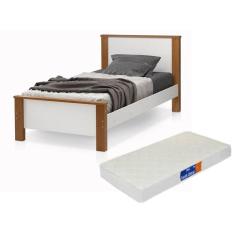 Imagem de cama solteiro completa com colchao, cama br/ame pes madeira