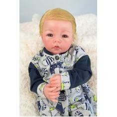 Imagem de BONECA BEBÊ REBORN MENINO LOIRO COM CHUPETA CORPO EM TECIDO