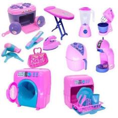 Imagem de Kit Casa Brinquedo Fogão Cachorro Máquina Lavar Beleza 22P - Altimar
