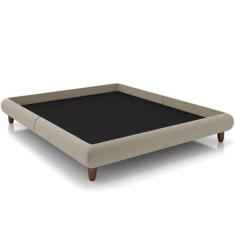Imagem de Cama Casal King Pés De Madeira 210cm Otto P05 Veludo Bege - Lyam Decor