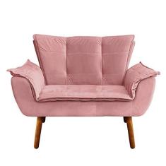 Imagem de Namoradeira Opala Veludo Rosê Pés Palito Castanho - D'Rossi