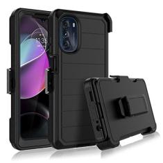 Imagem de Njjex Capa robusta para Moto G 5G 2022, capa para Motorola G 5G 2022 com clipe de cinto, protetor de tela integrado, resistente, à prova de choque, coldre giratório, suporte, capa rígida para celular