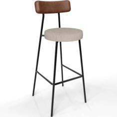 Imagem de Banqueta Alta Cozinha Bar Sala De Jantar Milão L02 Couríssimo Marrom Linho Bege - Lyam Decor