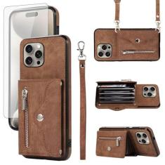 Imagem de Asuwish Capa de celular para iPhone 15 Pro 6,1 polegadas e protetor de tela de vidro temperado com alça transversal de pulso suporte para cartão iPhone15Pro 5G i i-Phone i15 iPhone15 15Pro feminino