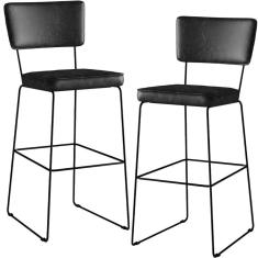 Imagem de Kit 02 Banquetas Altas Base Em Aço Fixa Preto
