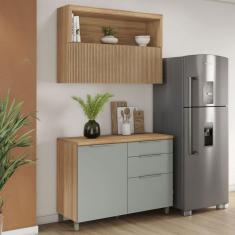 Imagem de Cozinha Compacta Marquesa 2 Portas 3 Gavetas Ripado 100% Mdf Natural/Verde - Nesher