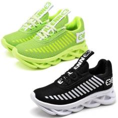 Imagem de Kit 2 Tênis Infantil Menina Confortavel  Preto e Verde - EVOLTENN, Pre
