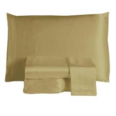 Imagem de Jogo De Lençol Arya King 4 Peças Cetim Charmousse Brilhante Macio - Dourado