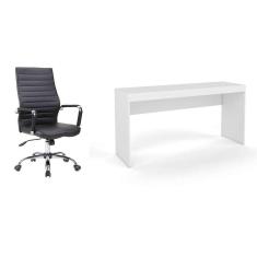 Imagem de conjunto de mesa marselha branca com cadeira de escritório diretor giratória cleaner preta