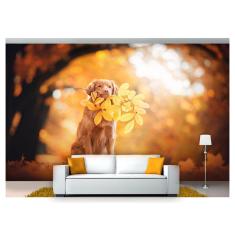 Imagem de Papel De Parede Animais Cão Folha Outono 3D Anm118
