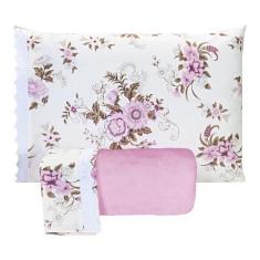 Imagem de Jogo De Lençol Super King Manta Soft Com Elástico 3 Peças- Flores Rosa