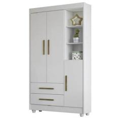Imagem de Guarda Roupa Flocos Infantil 3 Portas 2 Gavetas Tigus Cor Branco - Est