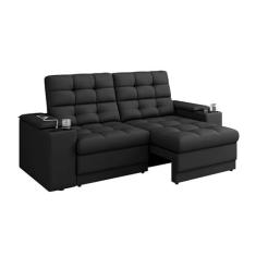 Imagem de Sofá Confort Premium 2,05m Assento Retrátil/Reclinável porta copos e USB Suede Preto - XFlex Sofas