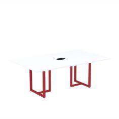 Imagem de Mesa de Reunião Retangular com Power Box 200x90cm Mr2000p25tub Branco/Vermelho