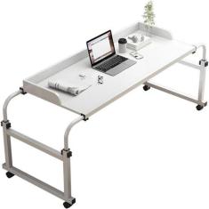 Imagem de SilteD Mesa de cabeceira com rodas Mesa lateral móvel cruzada para cama Mesa de computador portátil multiuso Altura/largura ajustável Mesa de computador preguiçosa elástica