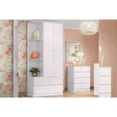 Imagem de Quarto Infantil Completo Labirinto 2 Peças (1 Guarda Roupa + 1 Cômoda) QI96 Branco - Henn