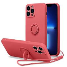 Imagem de UEEBAI Capa com suporte de anel para iPhone 14 Pro de 6,1 polegadas, capa de telefone fina de silicone líquido com suporte de anel giratório 360 com suporte de suporte, alça de mão, suporte magnético