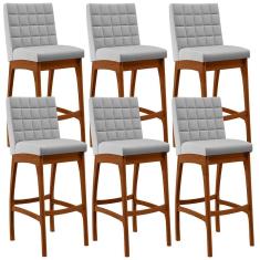 Imagem de Kit 06 Banquetas Altas Para Cozinha Sala de Jantar Fixa Mila B04 Linho Cinza - Lyam Decor