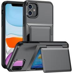 Imagem de SORAKA Capa com porta-cartões para iPhone 11 com suporte Capa para carteira Capa iPhone 11 Capa de PC TPU 2 em 1 de camada dupla Capa à prova de choque com capacidade para 3 cartões