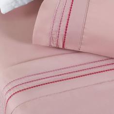 Imagem de Jogo de Lençol Casal Yara bordado 4 peças Rosa
