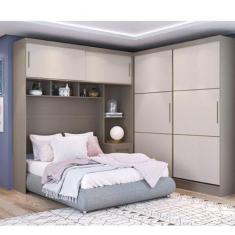 Imagem de Guarda Roupa Modulado com Ponte Casal 4 Portas 3 Gavetas Classic Móveis Castro Niquel/blanc