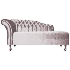 Imagem de Recamier Decorativo Divã Styllus Lado Direito Veludo Rosê Pés Madeira