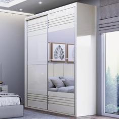 Imagem de Guarda-Roupa Solteiro 2 Portas 2 Gavetas Com Espelho 100% Mdf Off Whit