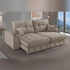 Imagem de Sofá Retrátil Reclinável com Porta Copos 230cm Istambul Yescasa Camurça