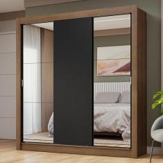Imagem de Guarda-Roupa Casal 3 Portas De Correr Com Espelhos Rustic/Preto Nobre