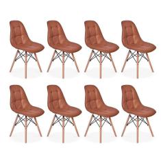 Imagem de Conjunto 8 Cadeiras Dkr Charles Eames Wood Estofada Botonê - Marrom
