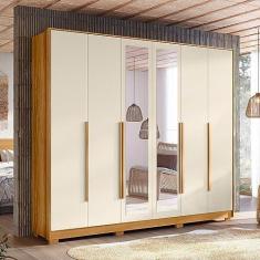 Imagem de Guarda Roupa Casal com Espelho 6 Portas 6 Gavetas Fascínio Albatroz Móveis Carvalho Grife/off White