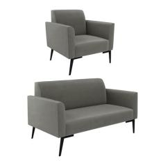 Imagem de Sofá Namoradeira com Poltrona Pés Villach Marisa Suede Grafite D03 - D'Rossi